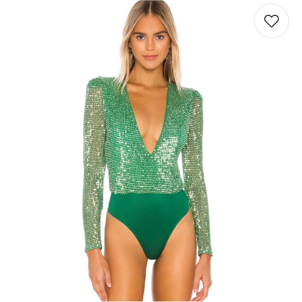 Sequined green bodysuit size M, never worn .